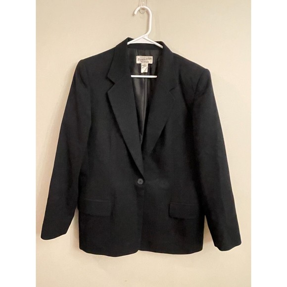 Vintage Pendleton Black 100% Virgin Wool‎ Black Blazer Lined Size 12 Made in USA - Picture 1 of 7